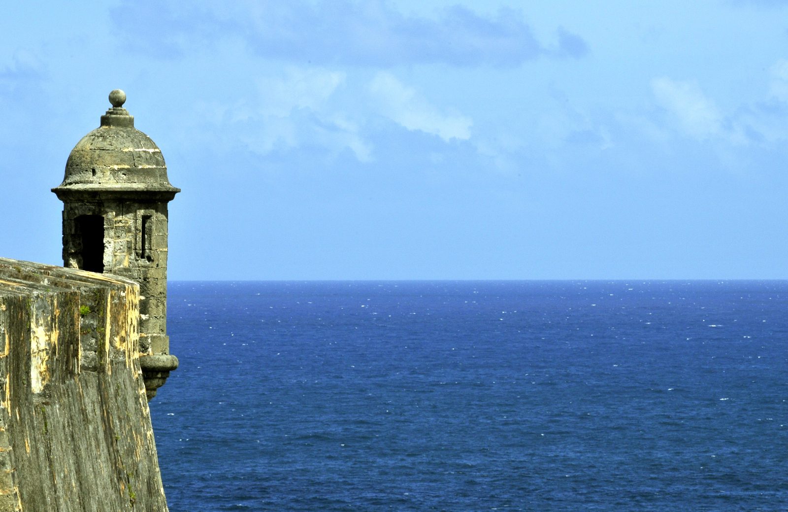 A garita, the stone sentry box of Castillo San Felipe del Morro, above the Atlantic in Old San Juan